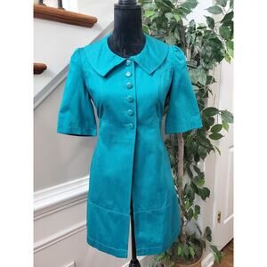 Tulle Womens Blue 100% Cotton Single Breasted Six Button Blazer Coat Size XS
